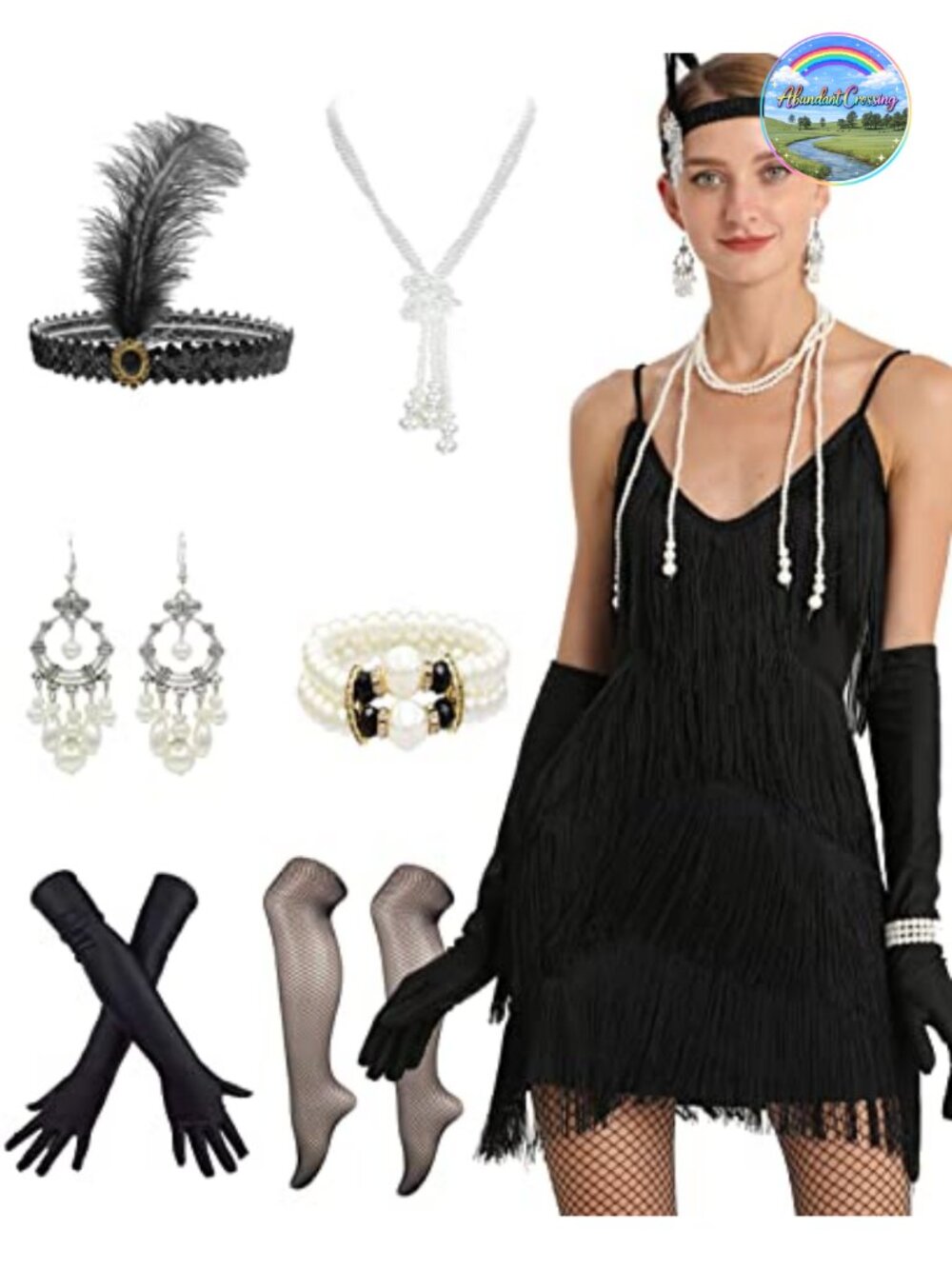 1920s Gatsby Flapper Dress V-Neck Fringe Tassel Cocktail Party Dress with